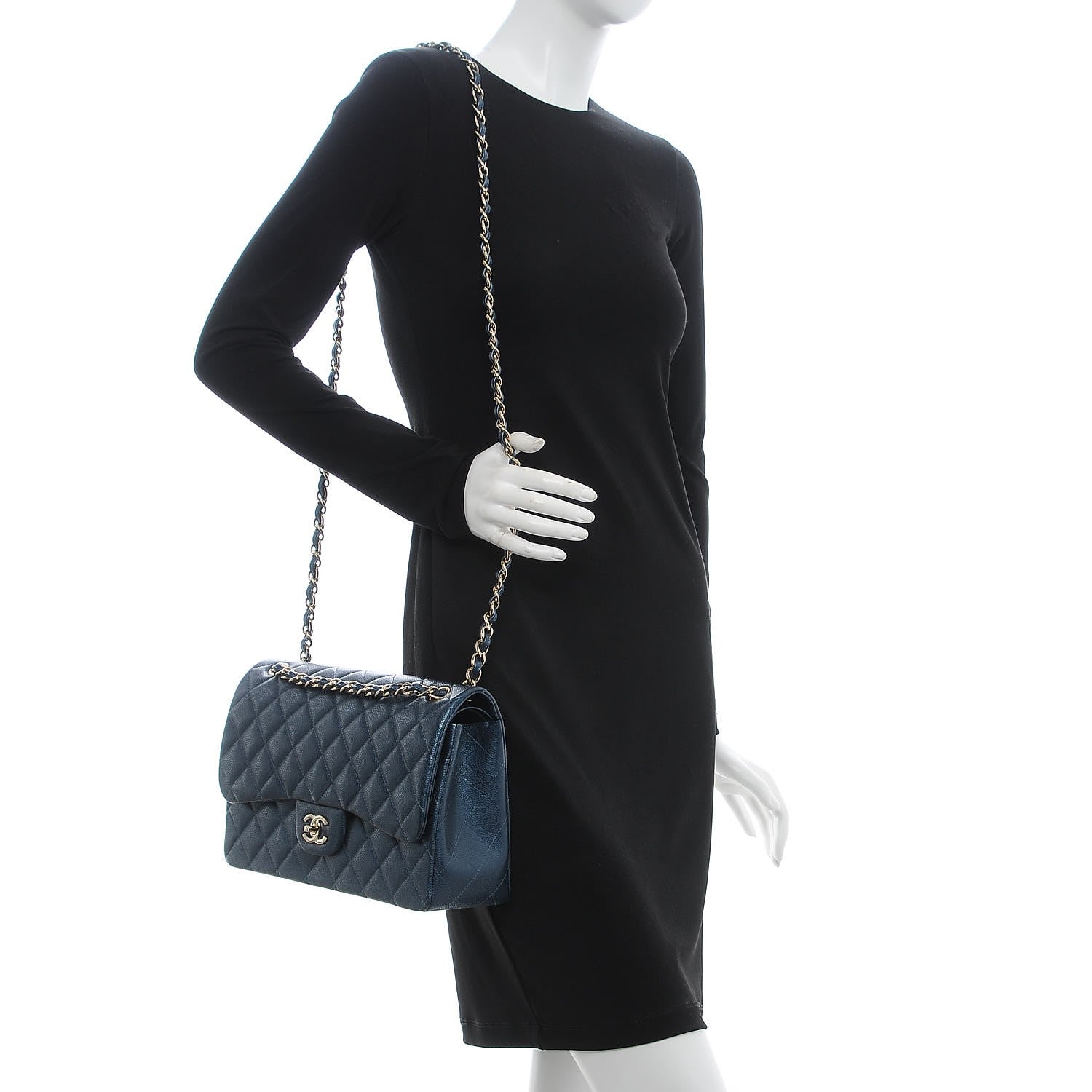 Chanel Iridescent Caviar Quilted Jumbo Double Flap Dark Blue 2 of 8
