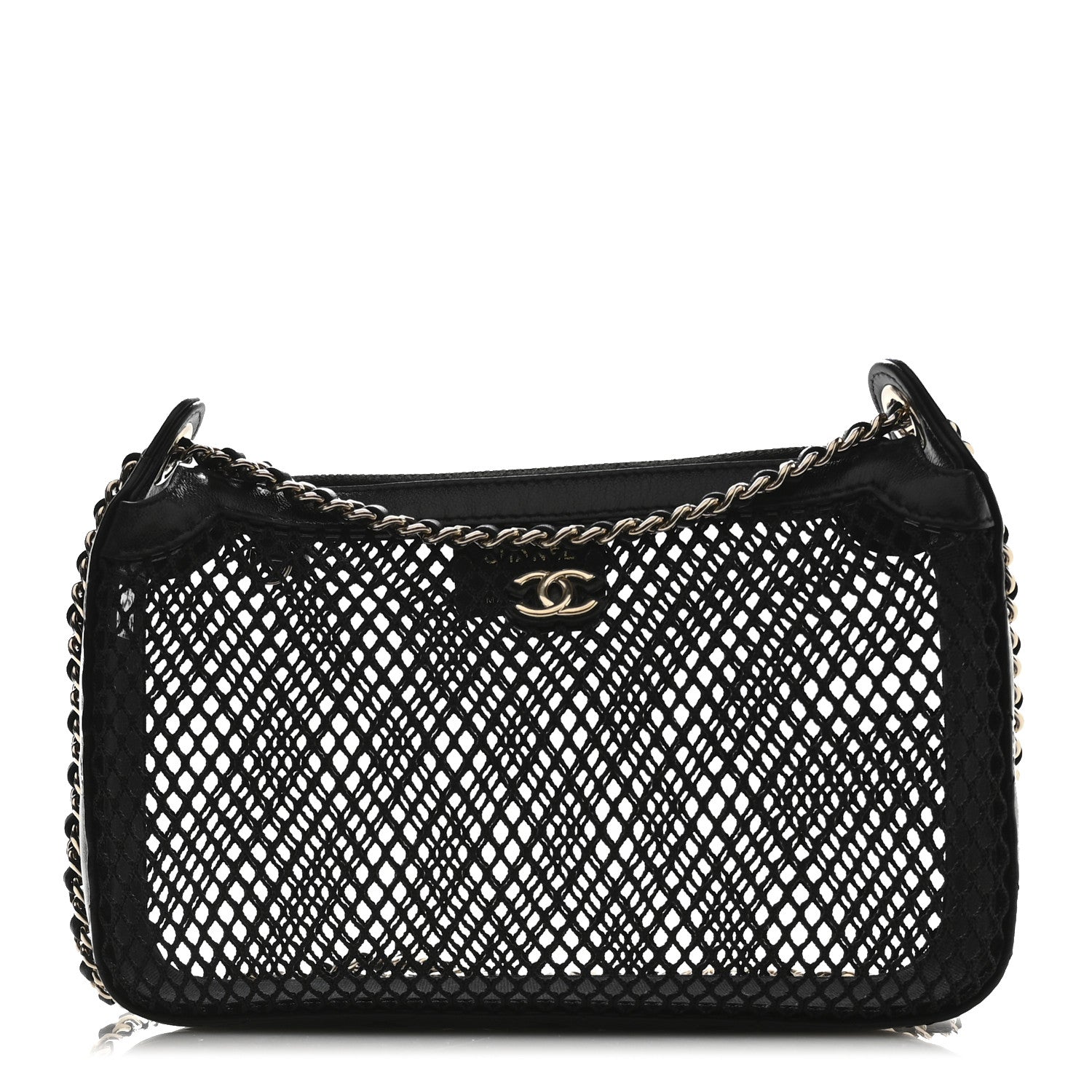 Chanel Mesh Shiny Lambskin Clutch With Chain Black 1 of 11