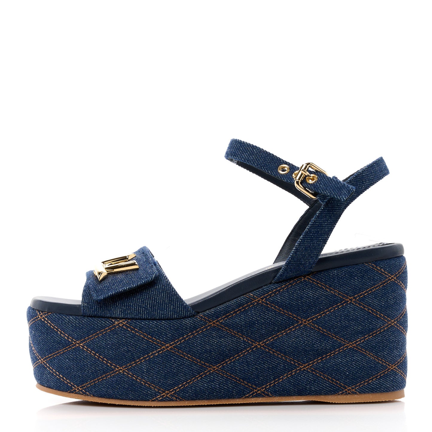 Denim Quilted Shake Flatform Sandals 37.5 Dark Blue