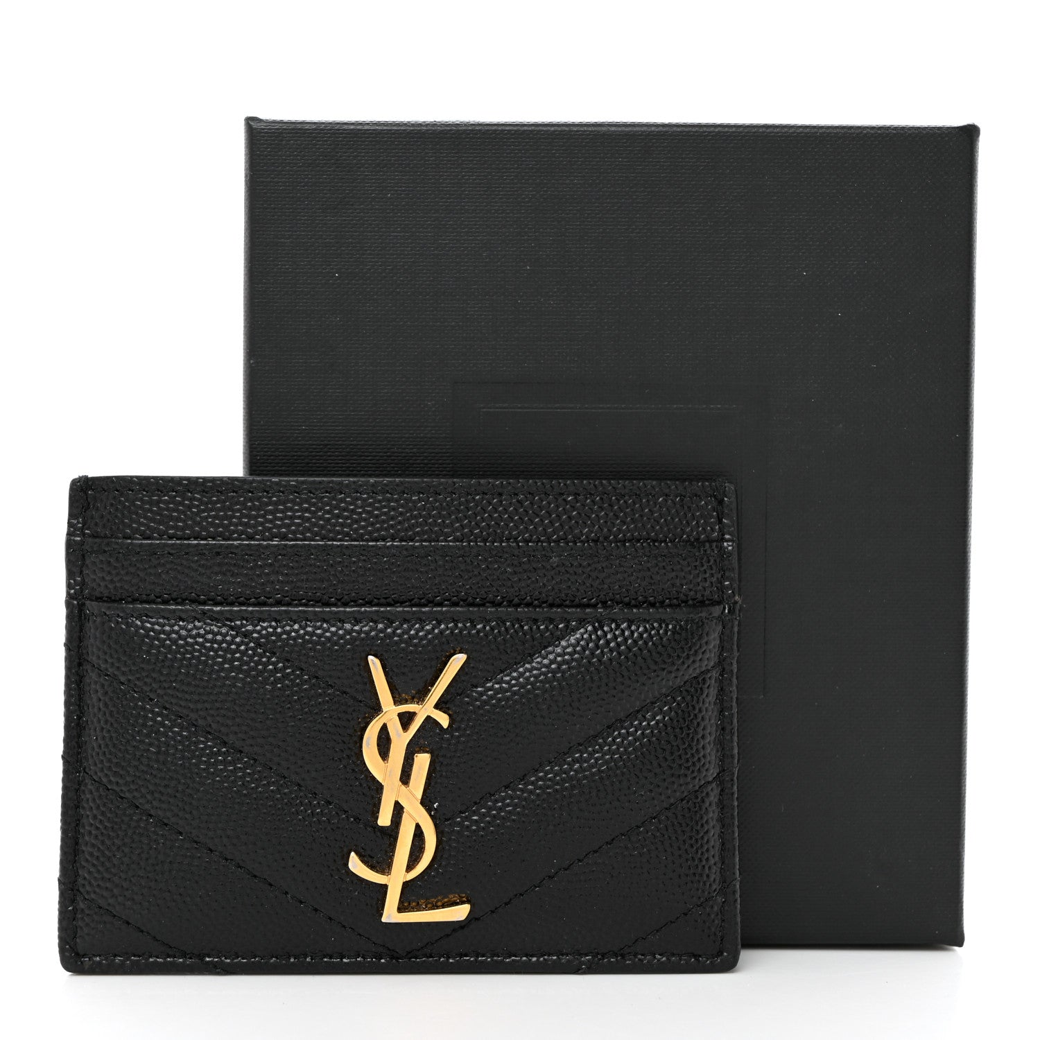 Saint Laurent Grain De Poudre Matelasse Chevron Monogram Credit Card Case Black 16 of 16