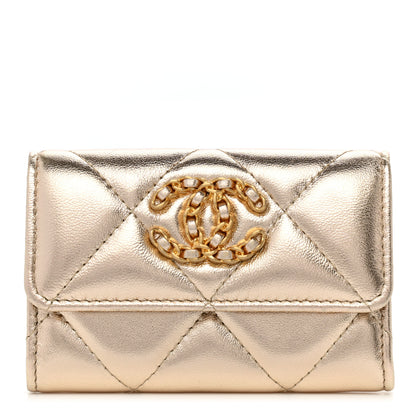 Chanel Metallic Goatskin Quilted Chanel 19 Flap Card Holder Gold 1 of 8