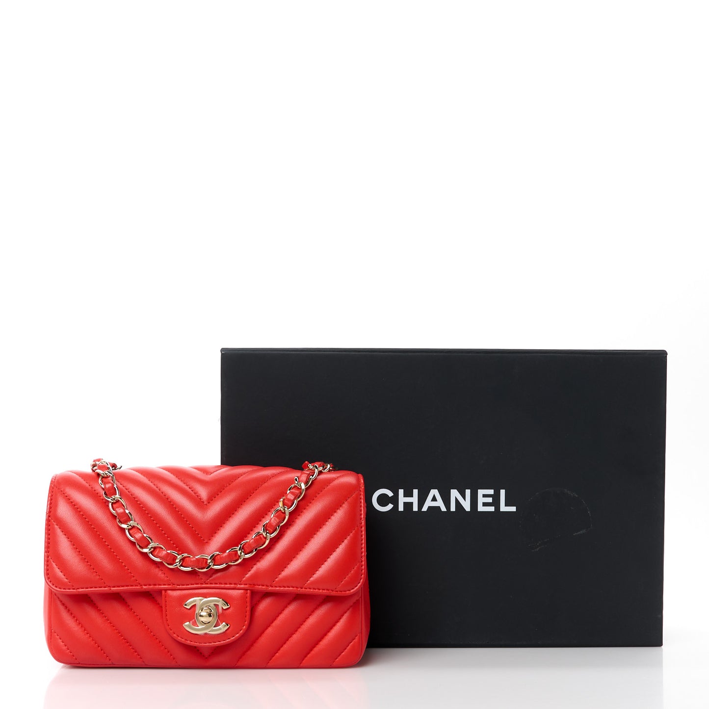 Lambskin Chevron Quilted Mini Rectangular Flap Red