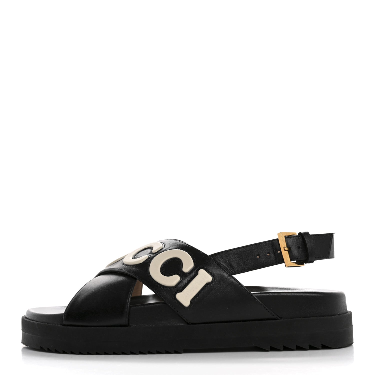 Gucci Logo Calfskin Slingback Sandals 38.5 Black 1 of 10