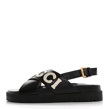 Gucci Logo Calfskin Slingback Sandals 38.5 Black 1 of 10