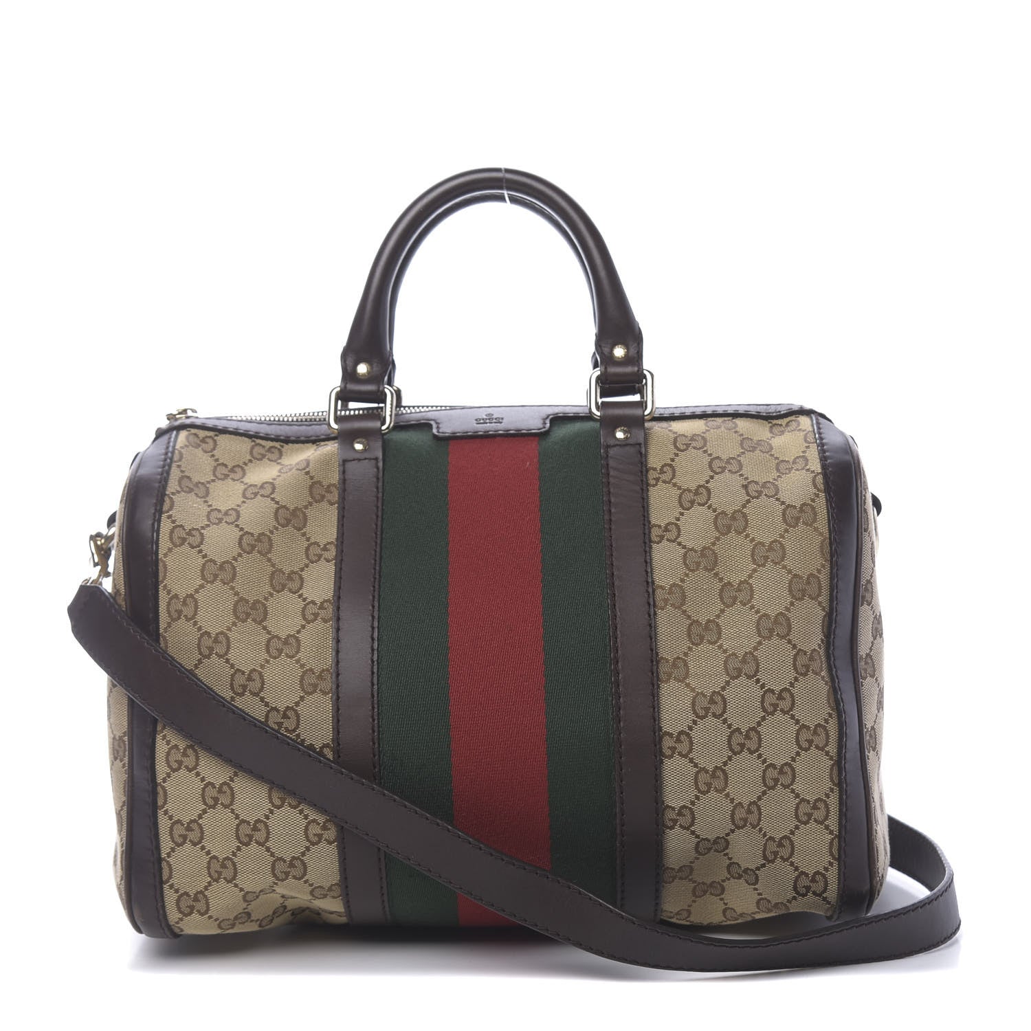 Gucci Monogram Vintage Web Medium Boston Dark Brown 1 of 13