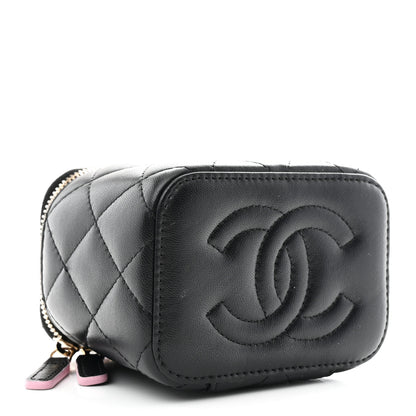 Chanel Lambskin Quilted Top Handle Mini Vanity Case With Chain Black Pink 4 of 10