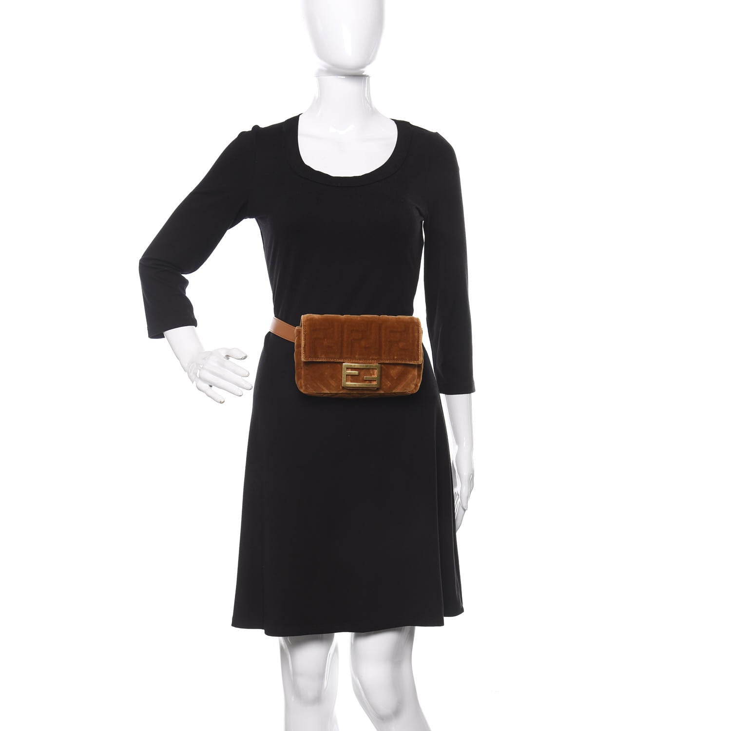 Fendi Velvet FF Embossed Hip Belt Baguette Bag Caramel 2 of 11