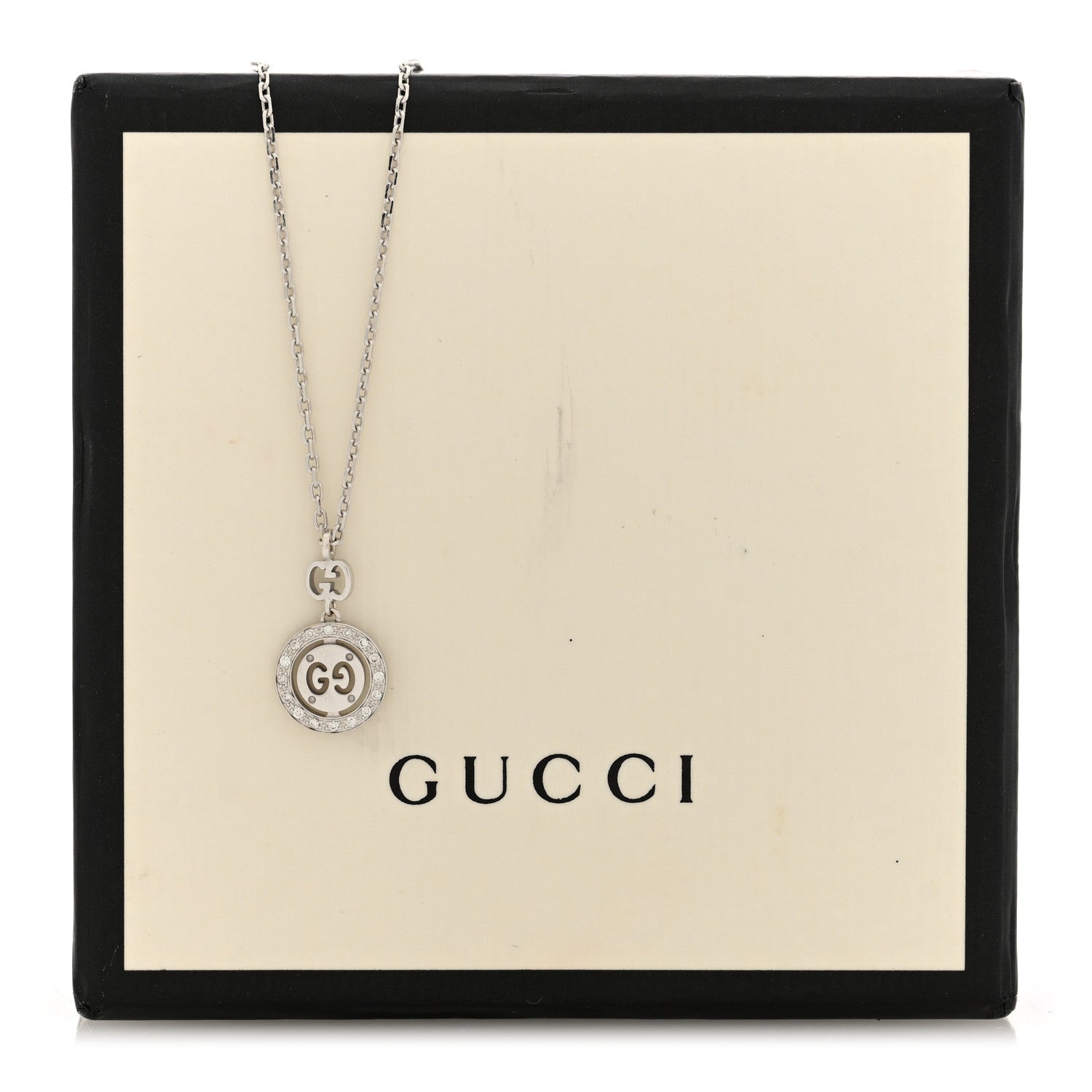 Gucci 18K White Gold Diamond 10mm Icon Twirl Pendant Necklace 5 of 5