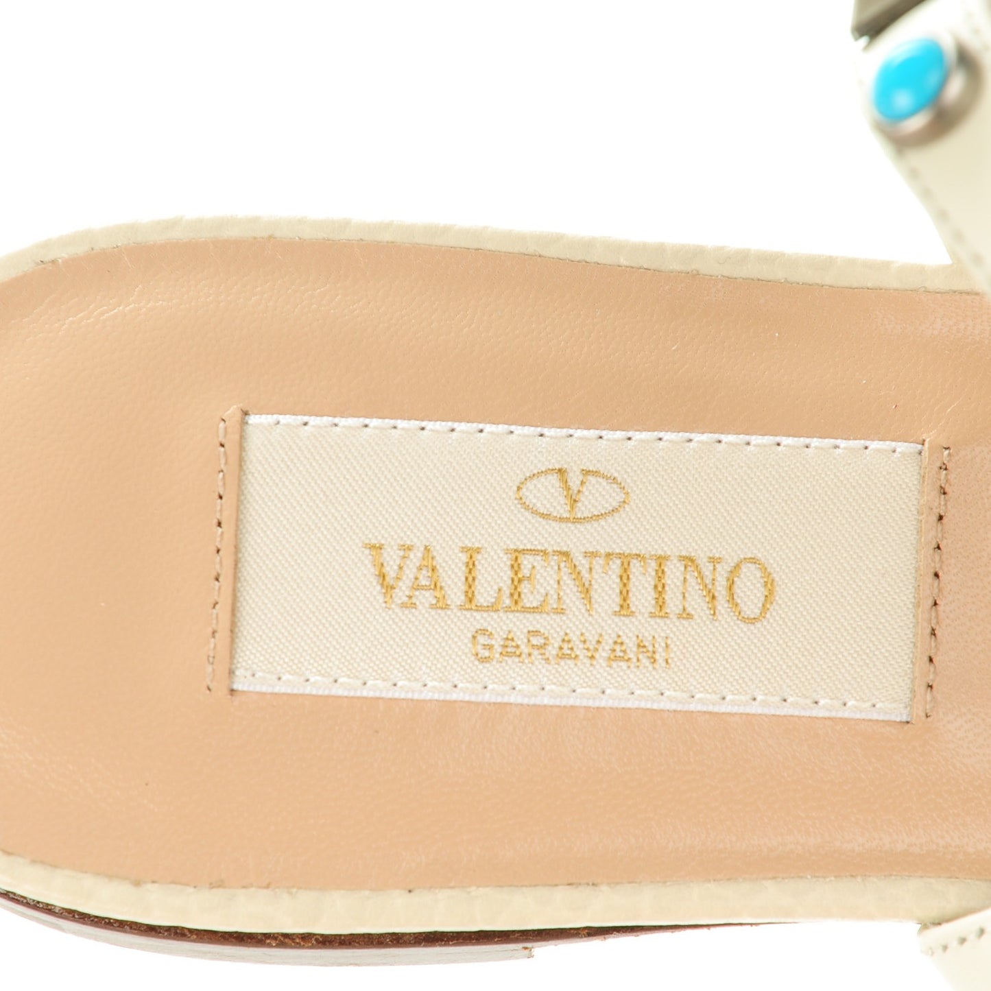 Calfskin Rockstud Rolling Ankle Wrap Flat Thong Sandals 36.5 White