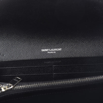 Saint Laurent Grain De Poudre Matelasse Chevron Monogram Flap Wallet Black 8 of 10