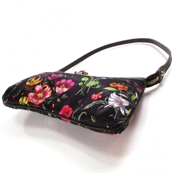 Gucci Silk Flower Garden Bumble Bee Charm Pochette Black 5 of 11