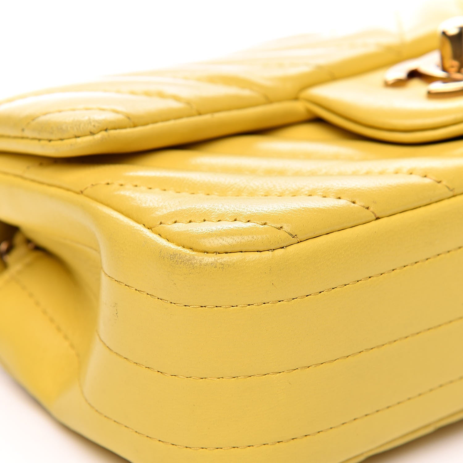Chanel Lambskin Chevron Quilted Extra Mini Rectangular Flap Yellow 14 of 18