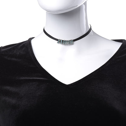 Christian Dior Grosgrain Ribbon Crystal J'Adior Logo Choker Necklace Black Turquoise 2 of 4