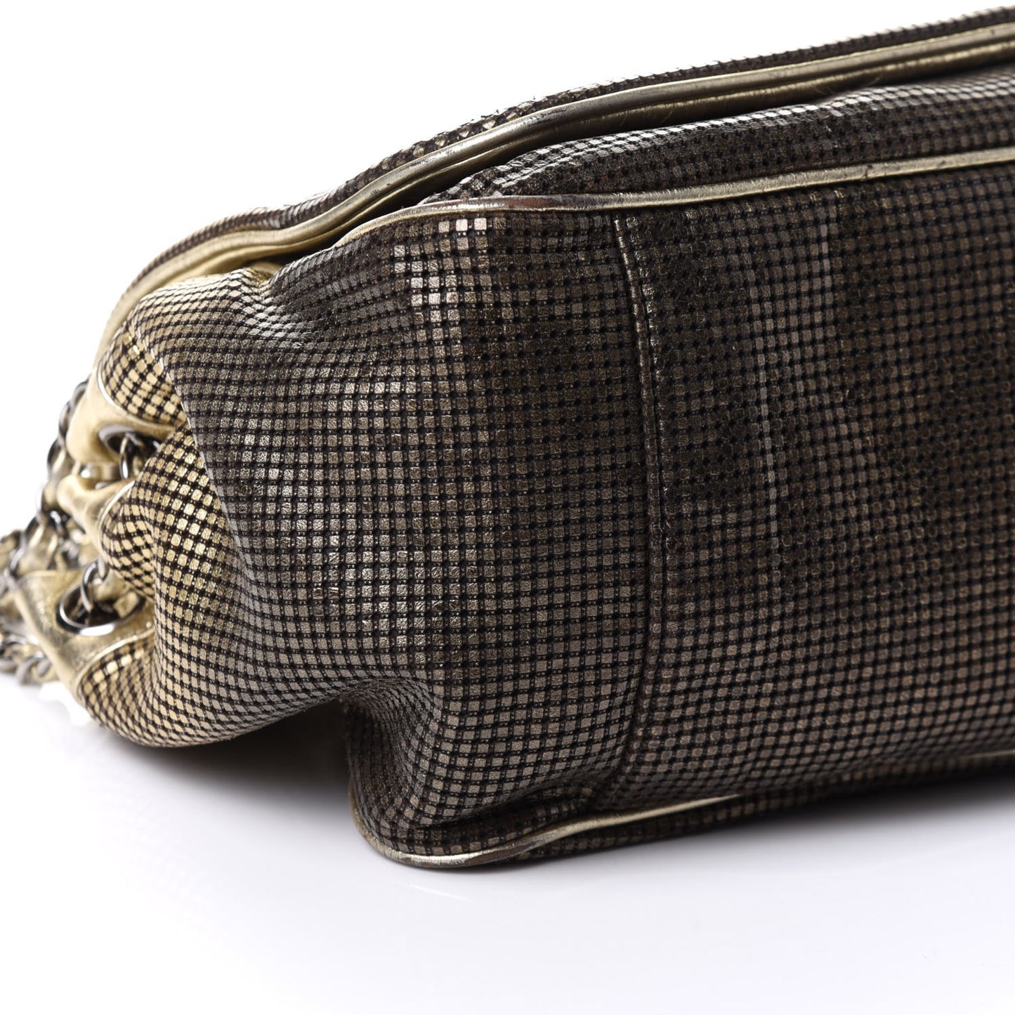 Metallic Lambskin Perforated Hollywood Accordion Flap Bag Gold