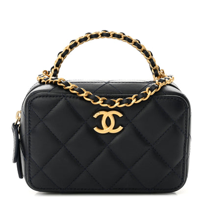 Chanel Lambskin Quilted Chain Top Handle Vanity Case Blue 1 of 12