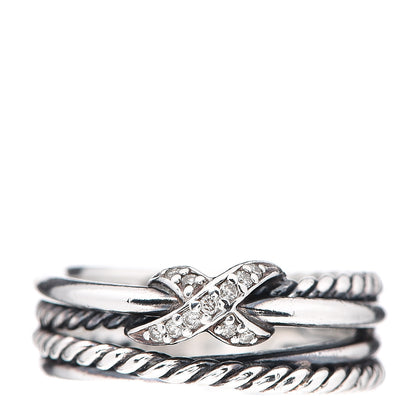 David Yurman Sterling Silver Diamond X Crossover Ring 51 5.75 1 of 3