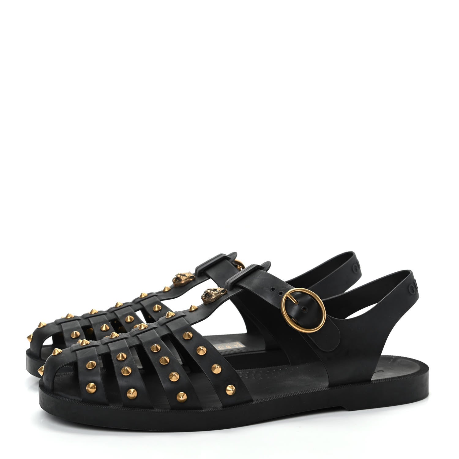 Gucci Rubber Mens Buckle Strap Stud Sandal 9 Black 3 of 10