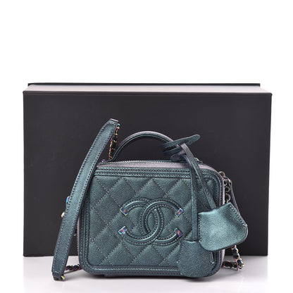 Chanel Iridescent Caviar Quilted Small CC Filigree Vanity Case Dark Turquoise 11 of 11
