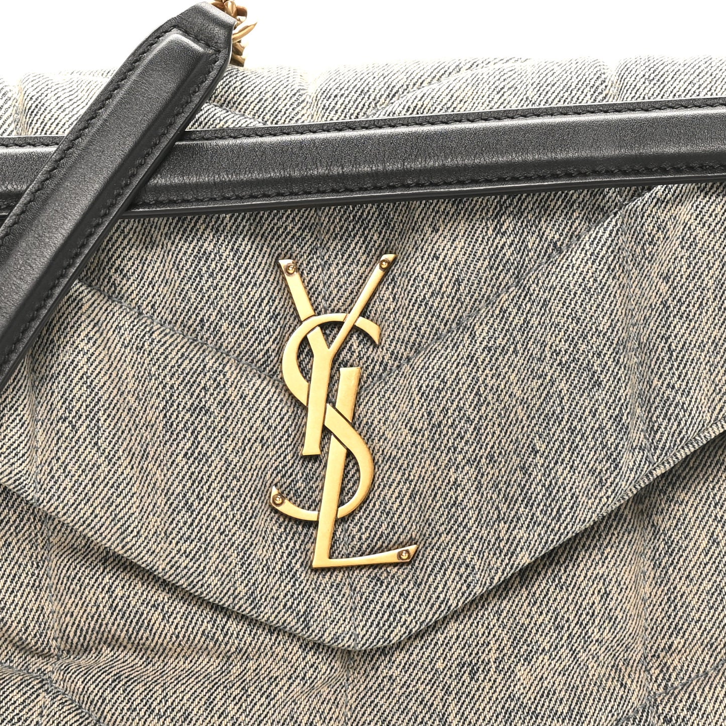 Denim Quilted Medium Loulou Puffer Monogram Chain Satchel Azur