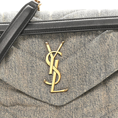 Saint Laurent Denim Quilted Medium Loulou Puffer Monogram Chain Satchel Azur 8 of 10