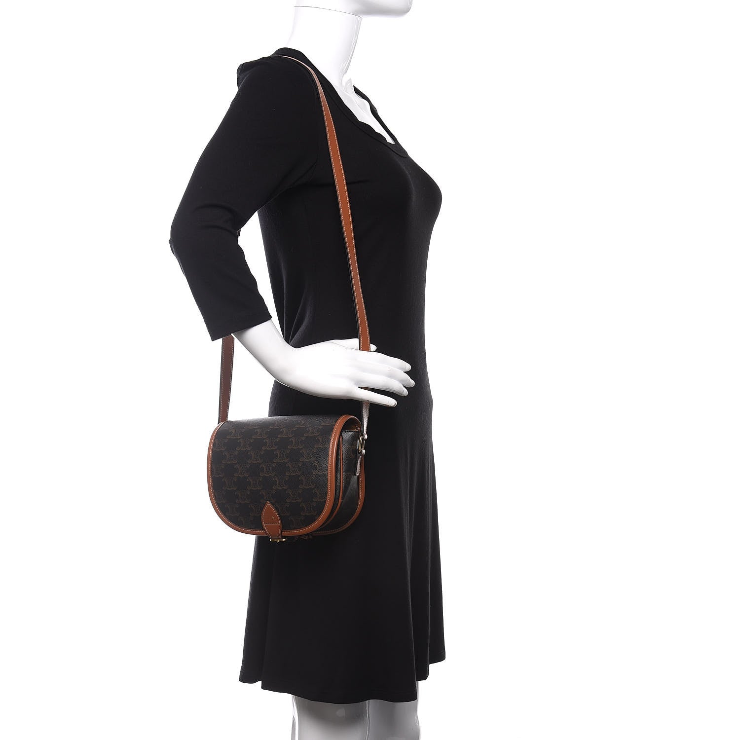 Celine Triomphe Canvas Medium Folco Bag Tan 2 of 10
