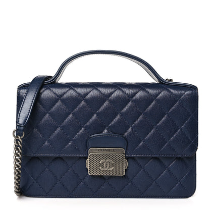 Chanel Goatskin Quilted Small CC University Top Handle Flap Blue 1 of 9