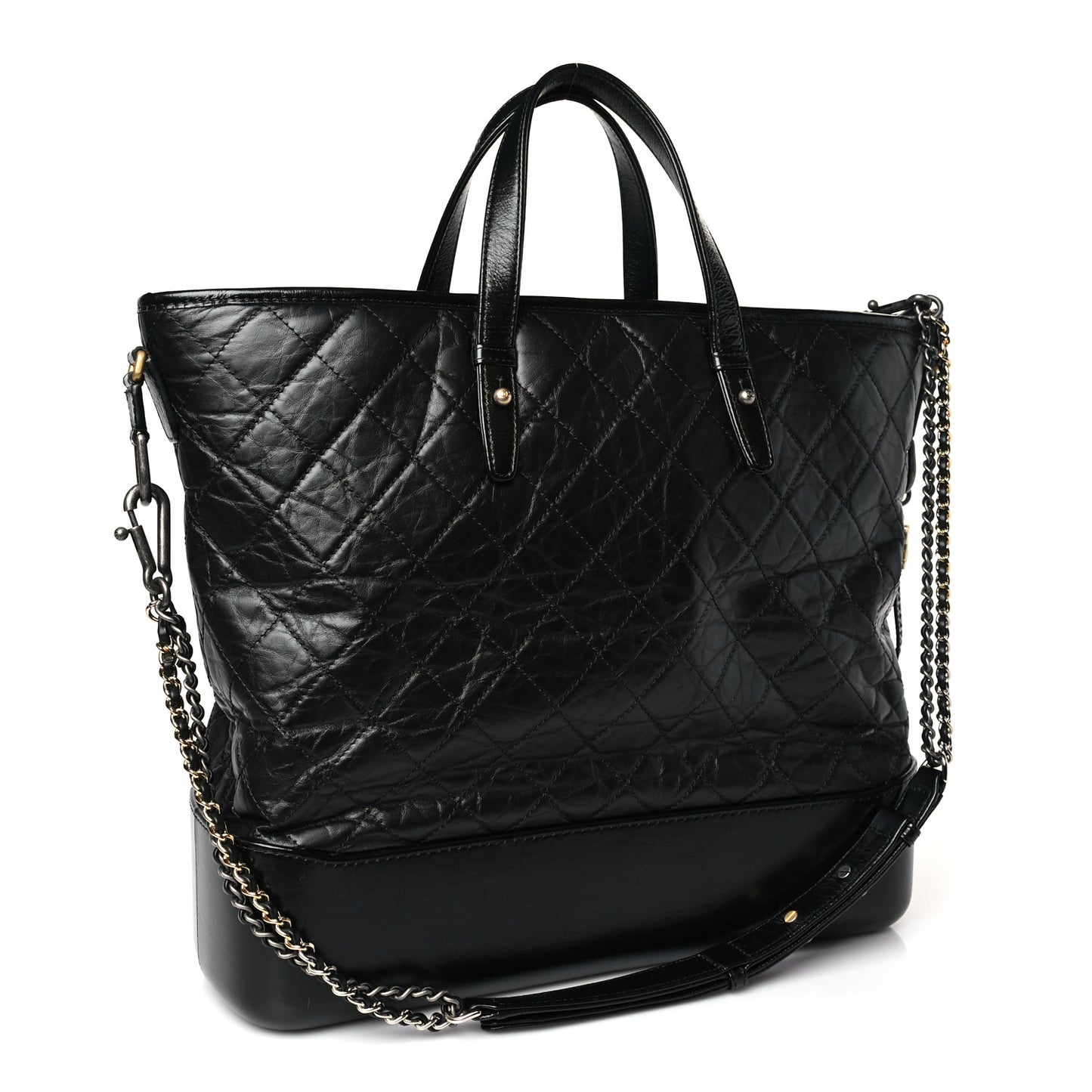 Aged Calfskin Quilted Large Gabrielle Shopping Tote Black