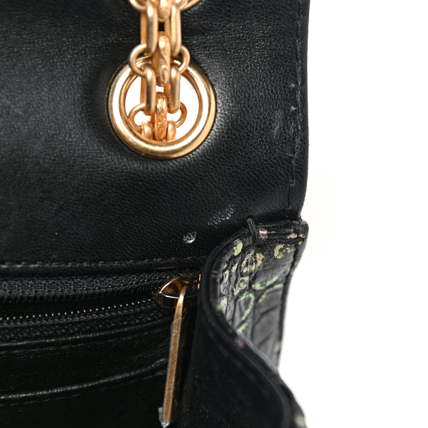 Chanel Calfskin Crocodile Embossed Graffiti 2.55 Mini Cocodile Reissue Flap Black Pink 19 of 20