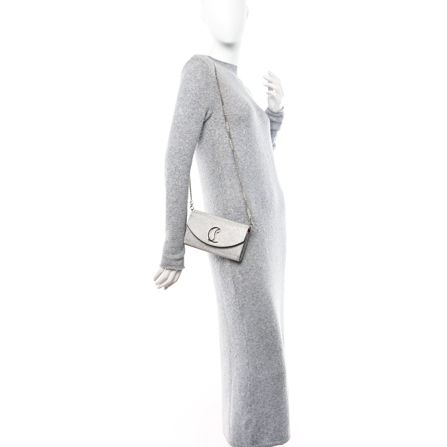 Glitter Calfskin Loubi54 Wallet On Chain Silver