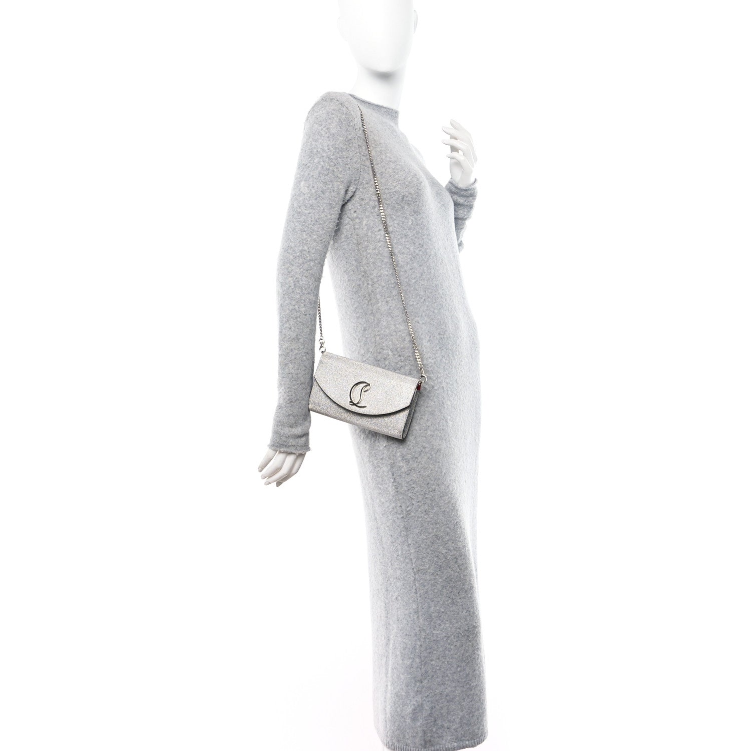 Christian Louboutin Glitter Calfskin Loubi54 Wallet On Chain Silver 2 of 11