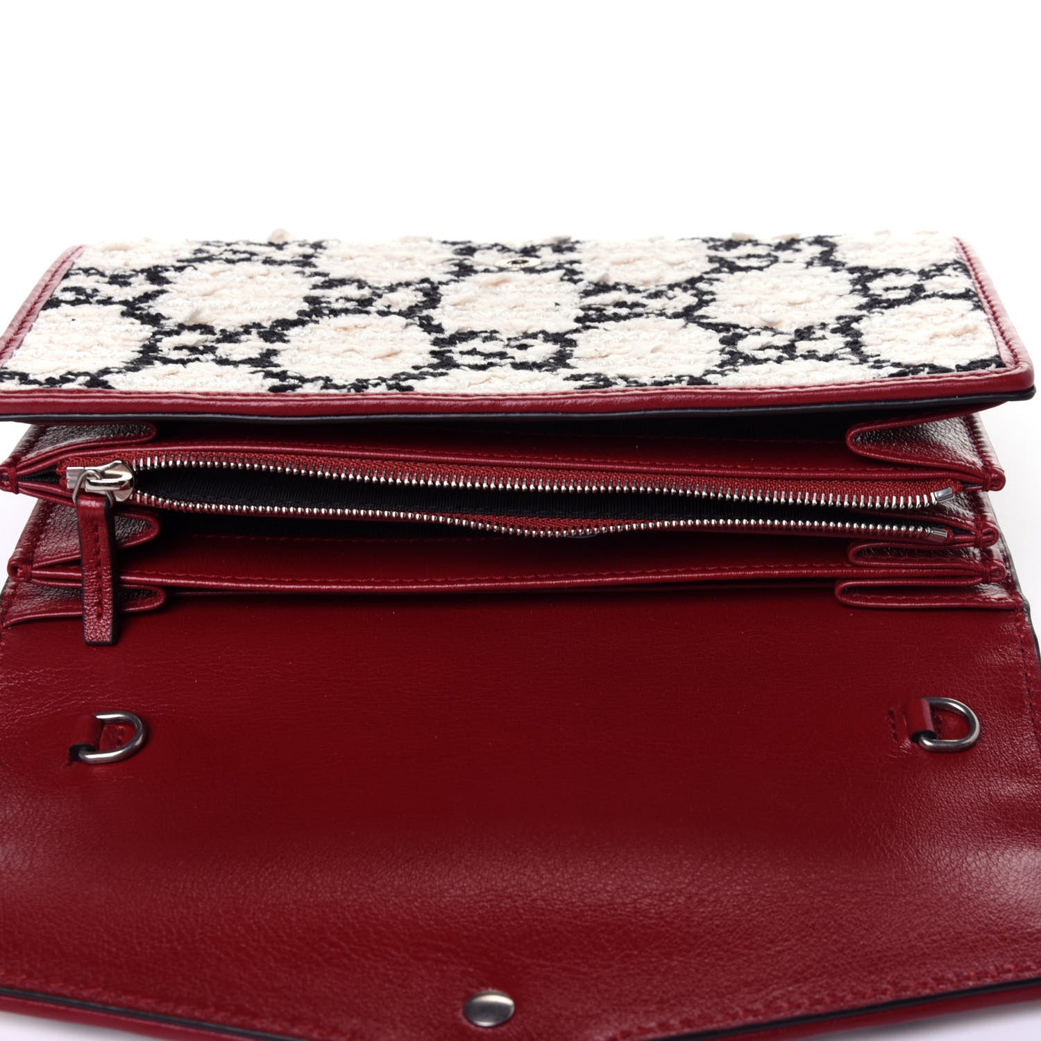 Gucci Tweed GG Monogram Mini Dionysus Chain Wallet White Black Romantic Cherry 9 of 12