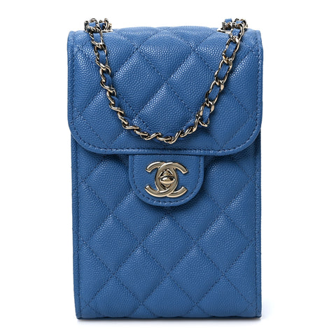 Caviar Quilted Classic Phone Holder Blue