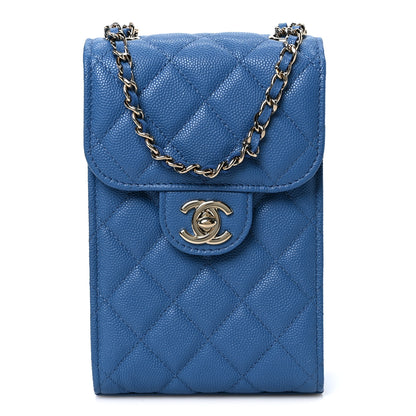 Chanel Caviar Quilted Classic Phone Holder Blue 1 of 12