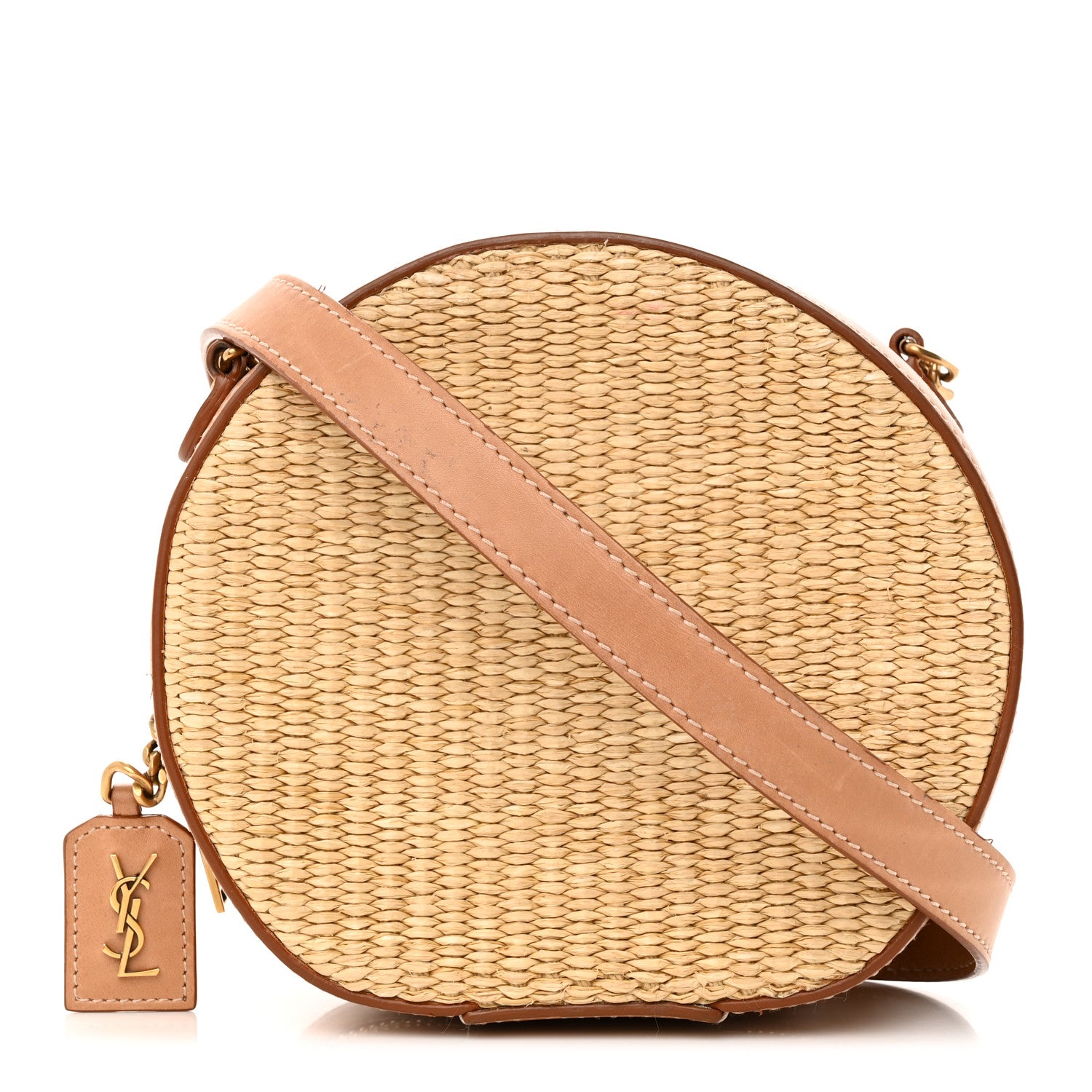 Saint Laurent Raffia Calfskin Small Mica Bag Natural Brown Gold 1 of 17