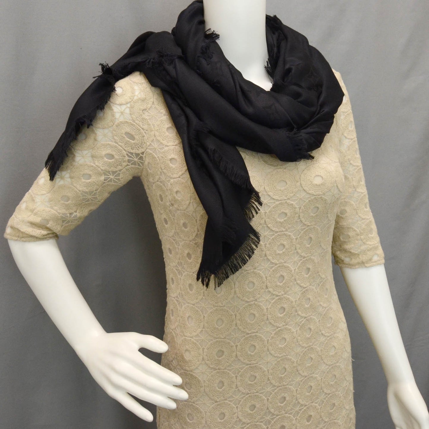 Silk Wool Monogram Shawl Black