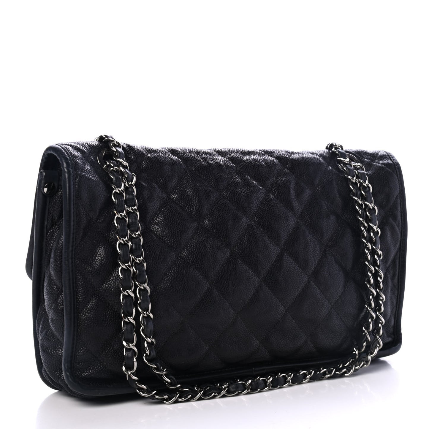 Caviar Quilted Large French Riviera Flap Black