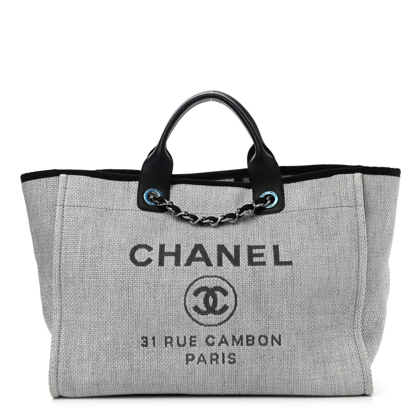 Woven Straw Raffia Large Deauville Tote Grey