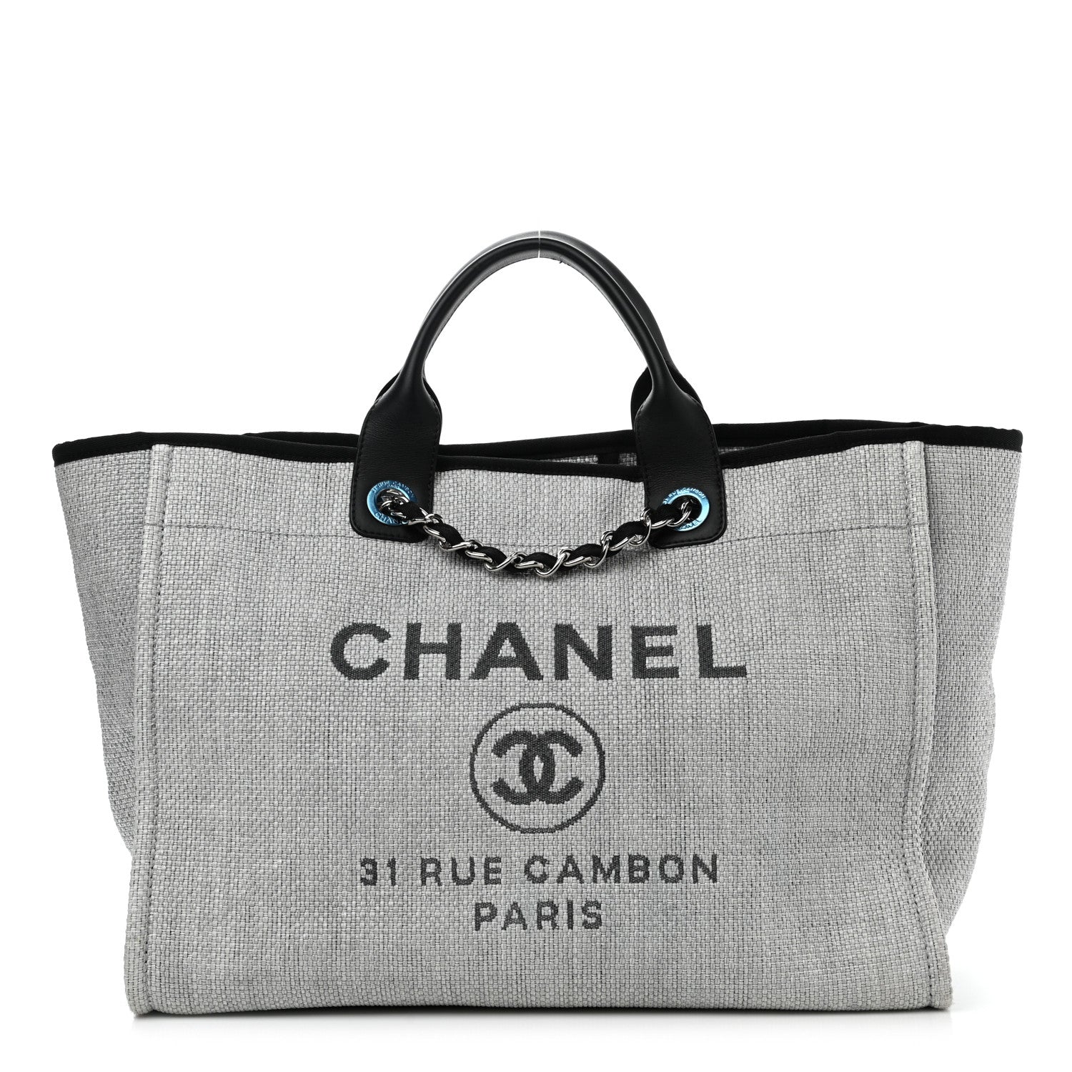 Chanel Woven Straw Raffia Large Deauville Tote Grey 1 of 12
