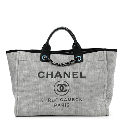 Chanel Woven Straw Raffia Large Deauville Tote Grey 1 of 12