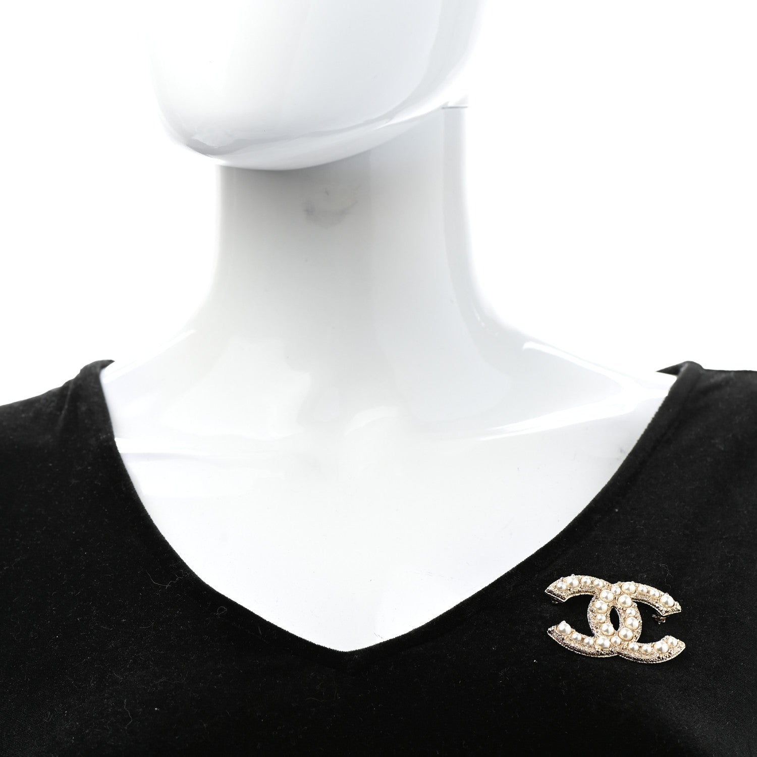 Chanel Metal Crystal Graduated Pearl CC Brooch Gold 2 of 5