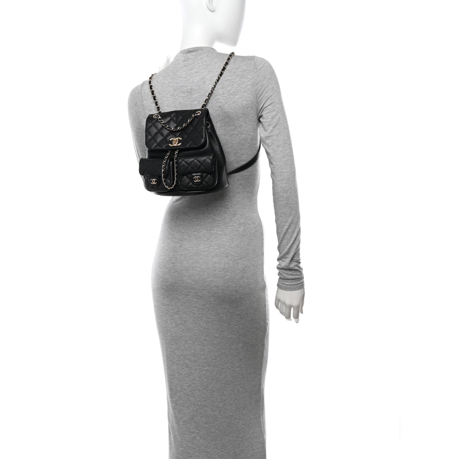 Chanel Shiny Caviar Quilted Medium Duma Pockets Drawstring Backpack Black 2 of 10