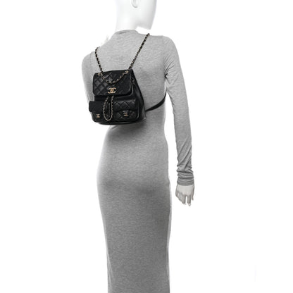 Chanel Shiny Caviar Quilted Medium Duma Pockets Drawstring Backpack Black 2 of 10