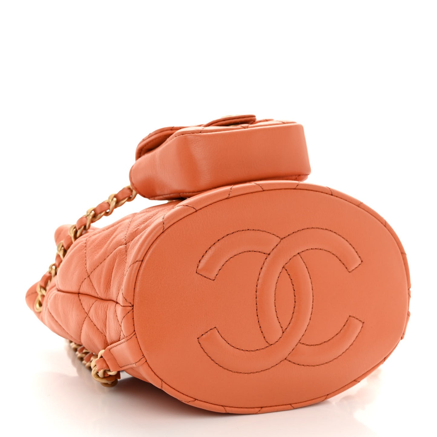 Calfskin Quilted Small CC Chain Bucket Backpack Orange