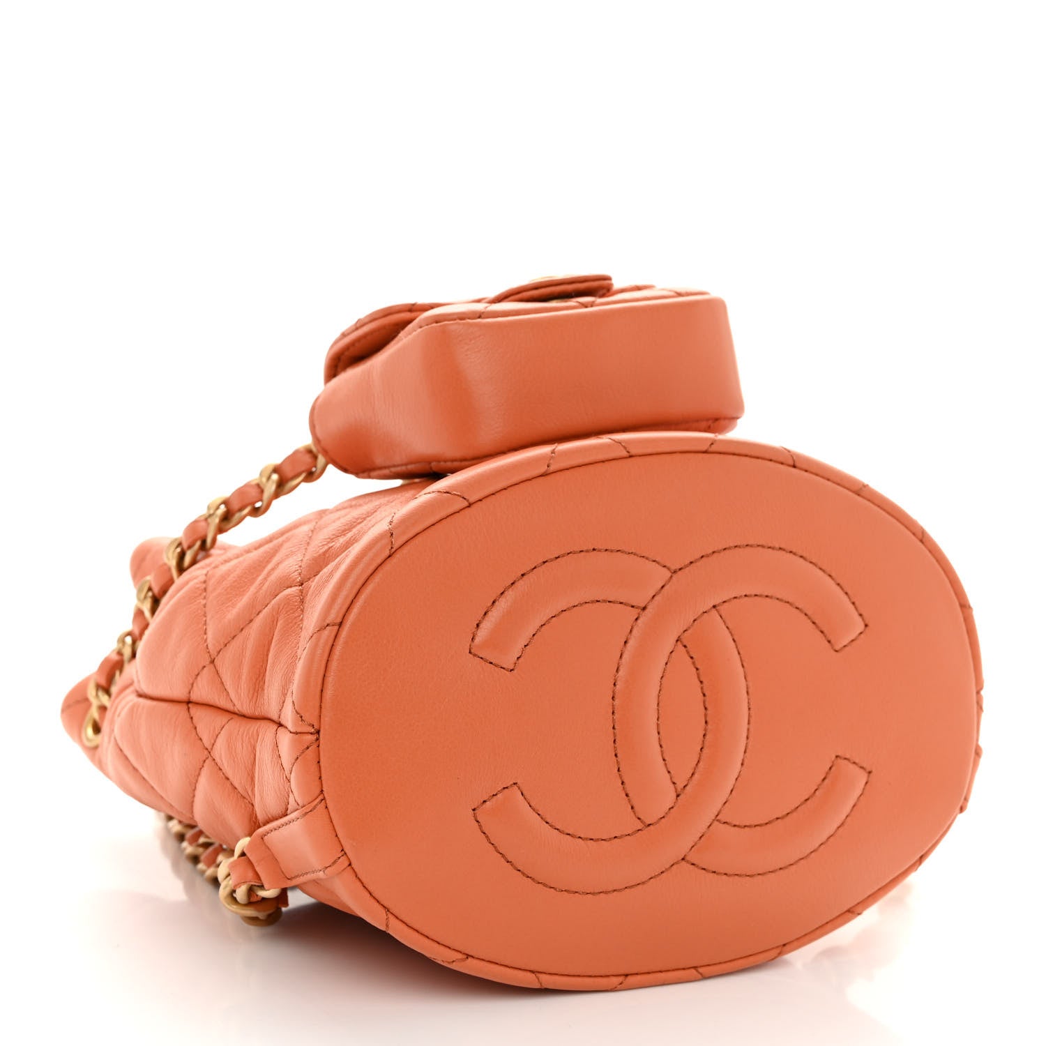 Chanel Calfskin Quilted Small CC Chain Bucket Backpack Orange 4 of 11