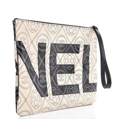 Chanel Coated Canvas Camellia Printed Pouch Black Beige 3 of 8