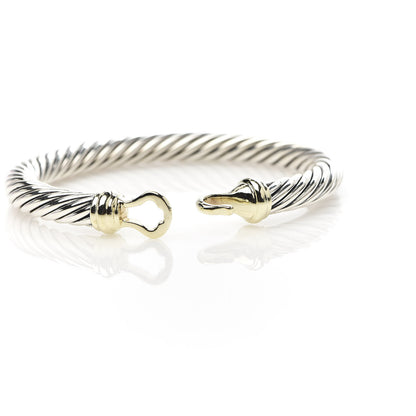 David Yurman Sterling Silver 14K Yellow Gold 7mm Cable Classic Buckle Bracelet 6 of 6