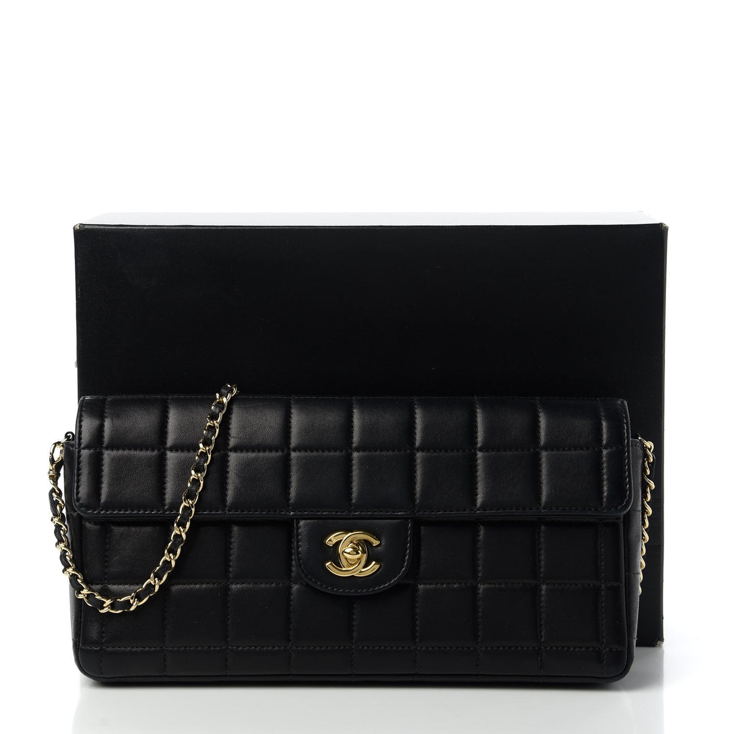 Lambskin East West Chocolate Bar Flap Black
