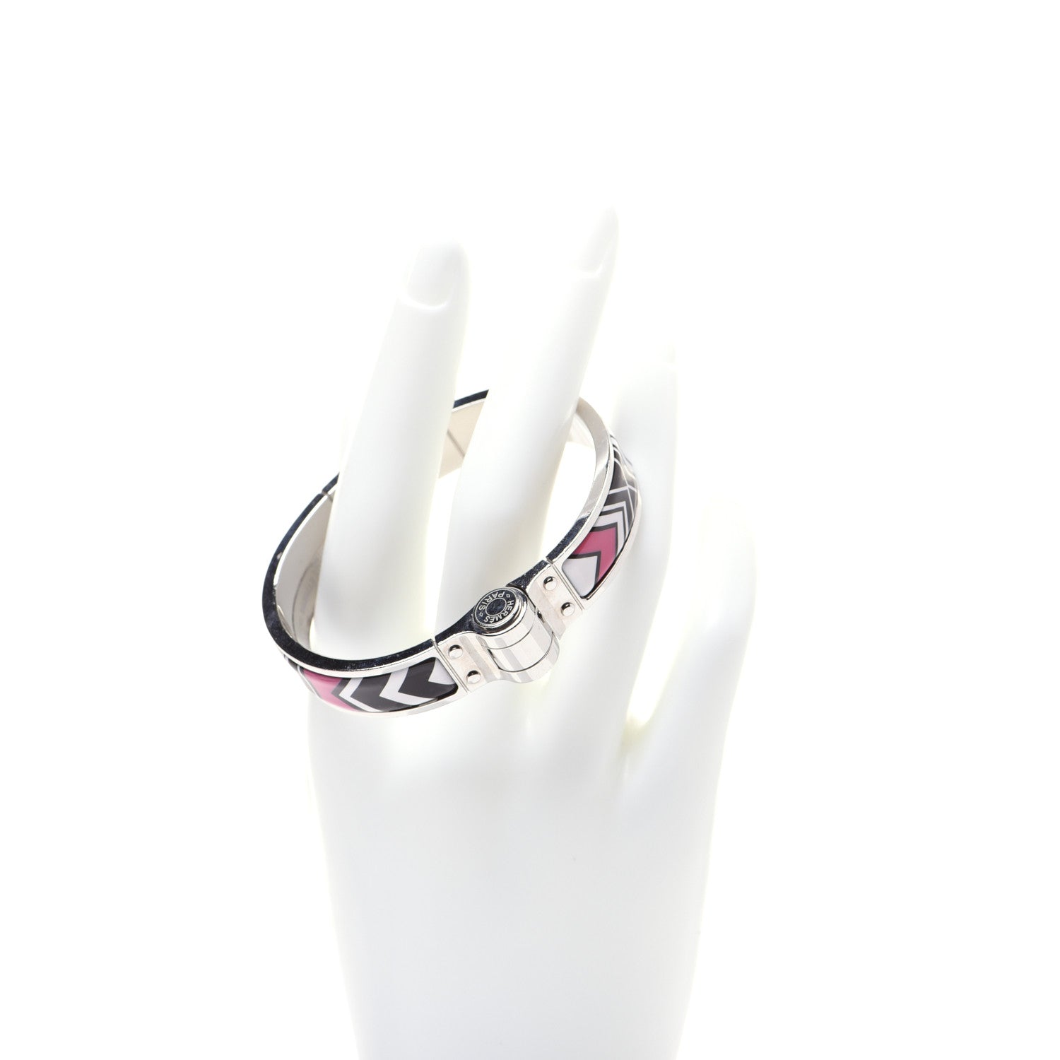 Hermes Enamel Printed Narrow Washington's Carriage Tattoo Hinged Bracelet S Faux Gris 2 of 13