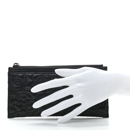 Chanel Lambskin Camellia Embossed Classic Zip Pouch Black 2 of 7