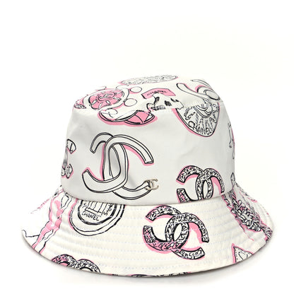 Chanel Cotton CC Dog Print Bucket Hat S White Pink 1 of 9